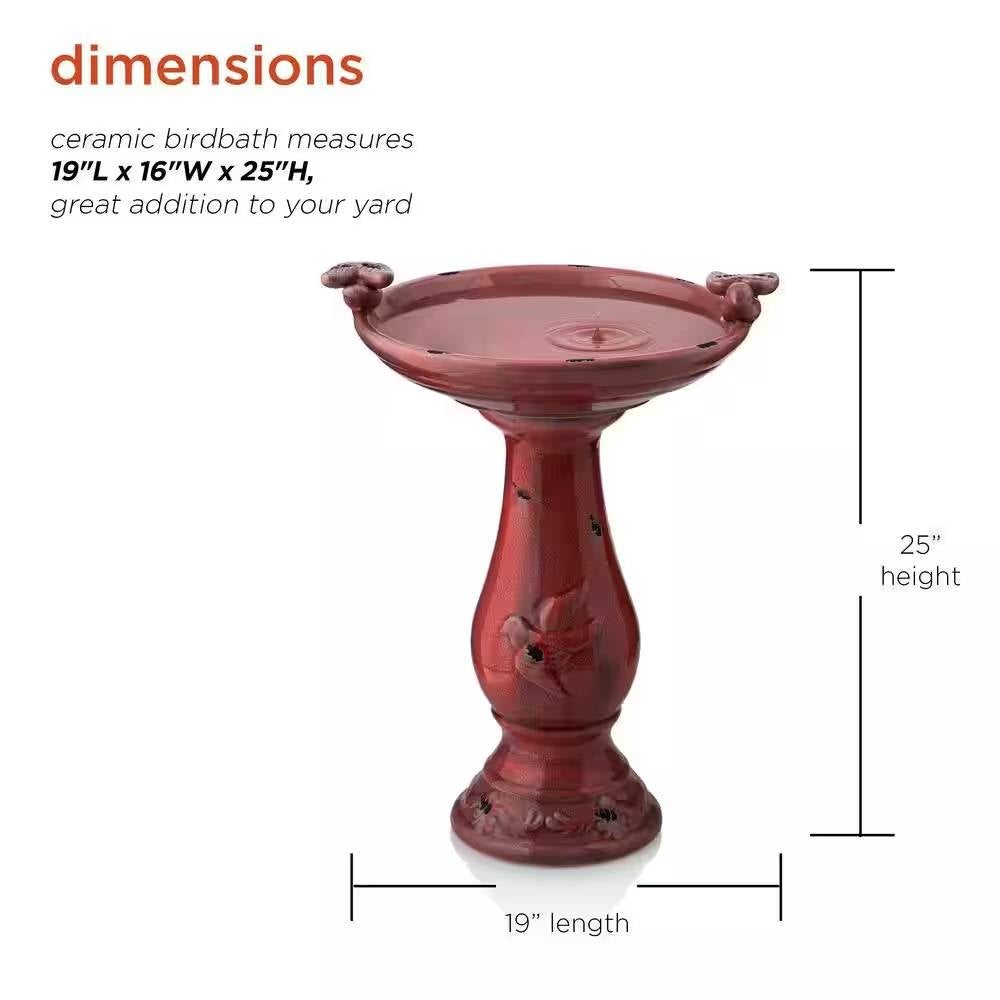 Outdoor Dark Red Ceramic Birdbath in Antique Finish-4