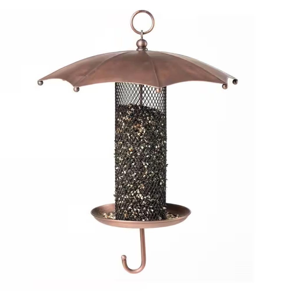 Copper Umbrella Bird Feeder with Mesh Tube Revivor - 3.5 lbs. Seed Capacity - PRHOMZ