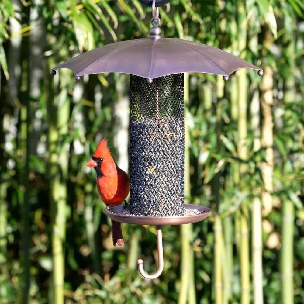 Copper Umbrella Bird Feeder with Mesh Tube Revivor - 3.5 lbs. Seed Capacity - PRHOMZ