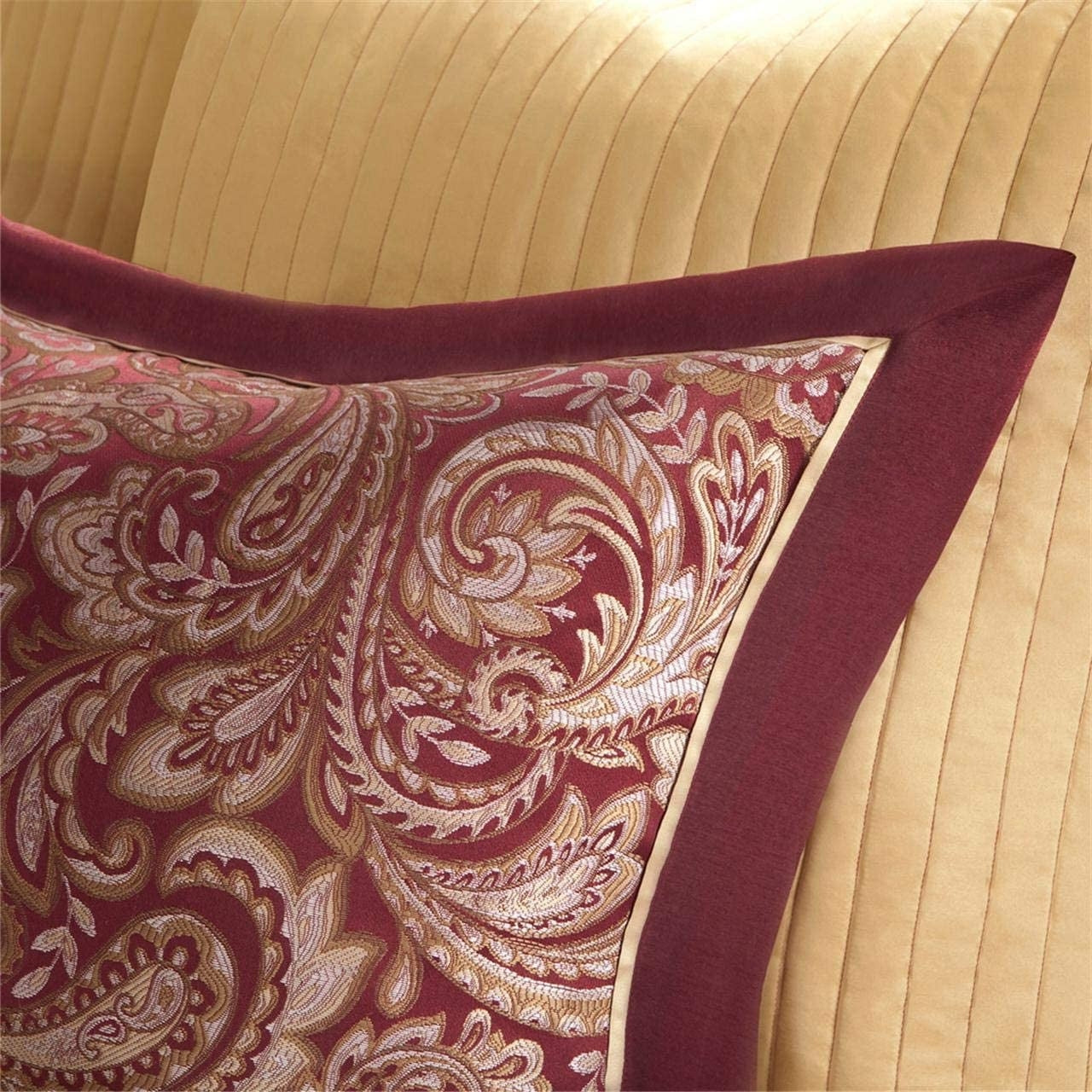 Queen 12 Piece Cotton Polyester Comforter Set Red Gold Paisley-2