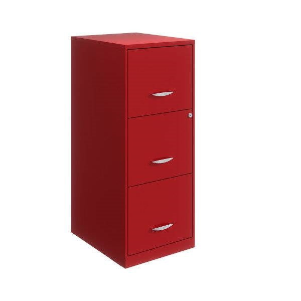 Red Metal 3-Drawer Vertical Key Locking Filing Cabinet-1
