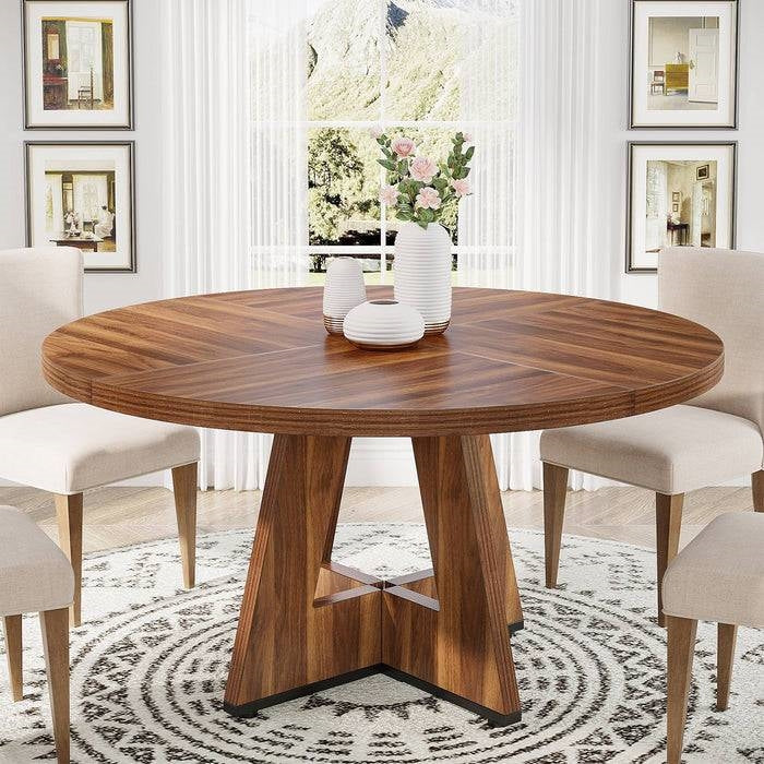 Farmhouse 47-inch Round Kitchen Dining Table in Vintage Brown Wood Finish-0