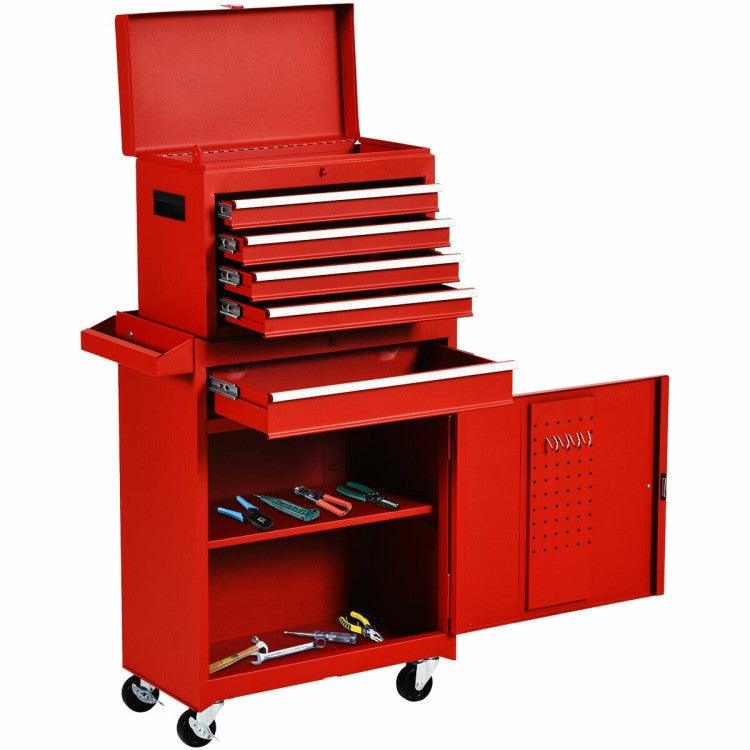 Red Heavy Duty Steel Lockable Rolling Tool Chest Mobile Garage Storage Cart - PRHOMZ