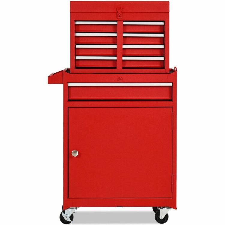 Red Heavy Duty Steel Lockable Rolling Tool Chest Mobile Garage Storage Cart - PRHOMZ