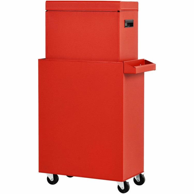 Red Heavy Duty Steel Lockable Rolling Tool Chest Mobile Garage Storage Cart - PRHOMZ
