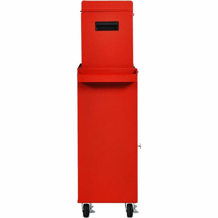 Red Heavy Duty Steel Lockable Rolling Tool Chest Mobile Garage Storage Cart - PRHOMZ