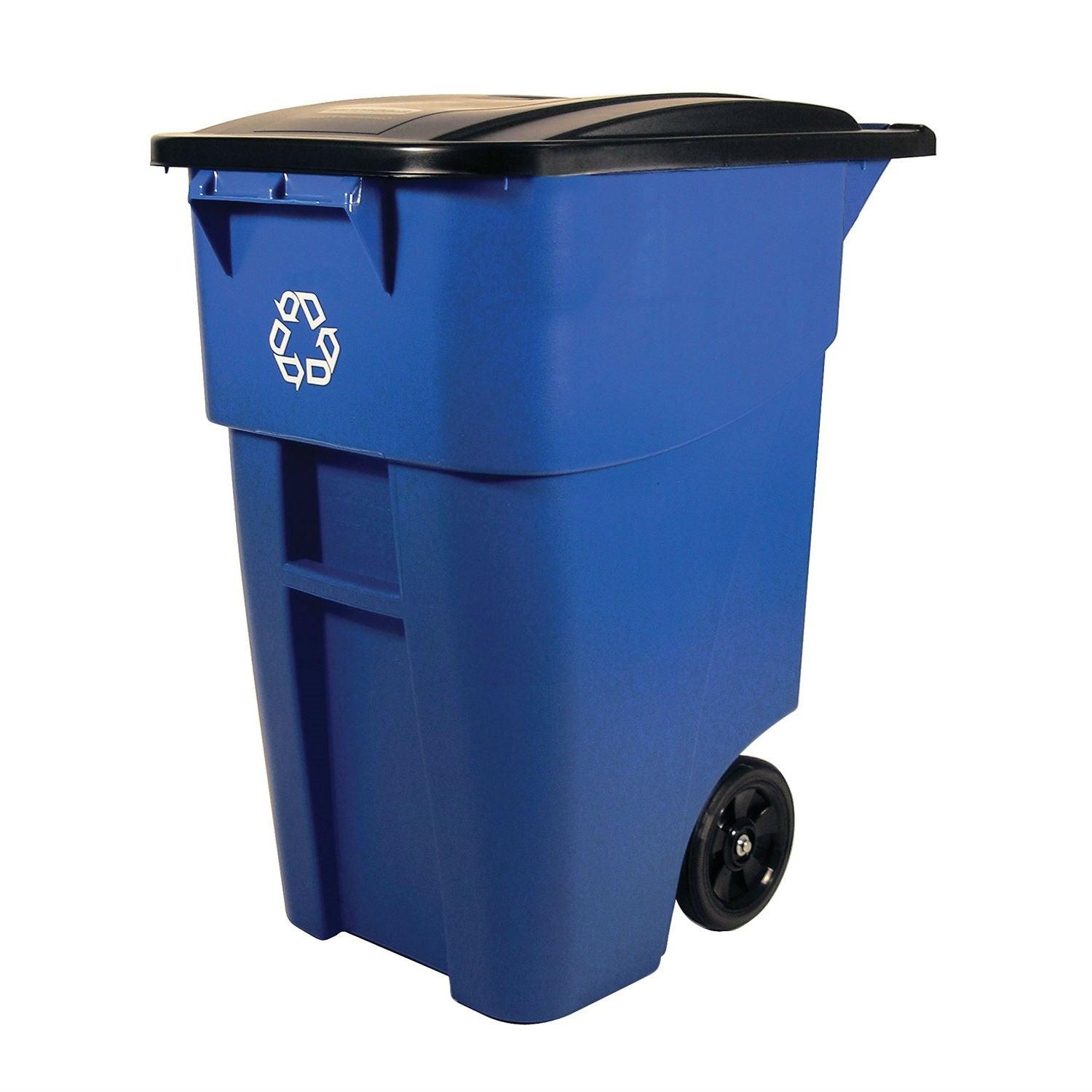 50 Gallon Blue Commercial Heavy-Duty Rollout Recycler Trash Can Container - PRHOMZ