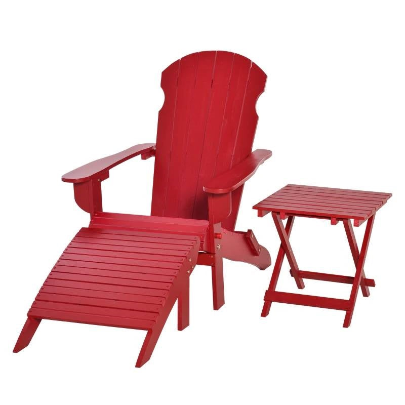 3-Piece Red Folding High-back Adirondack Chair Ottoman and Side Table-1