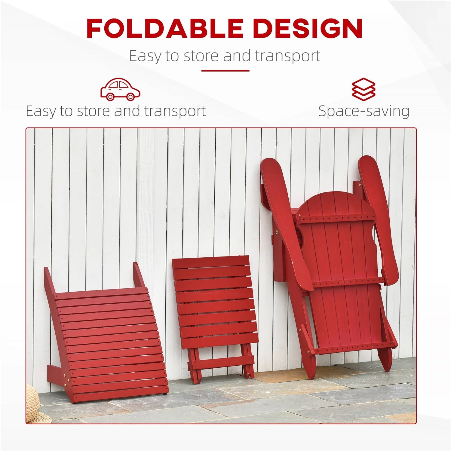 3-Piece Red Folding High-back Adirondack Chair Ottoman and Side Table-3