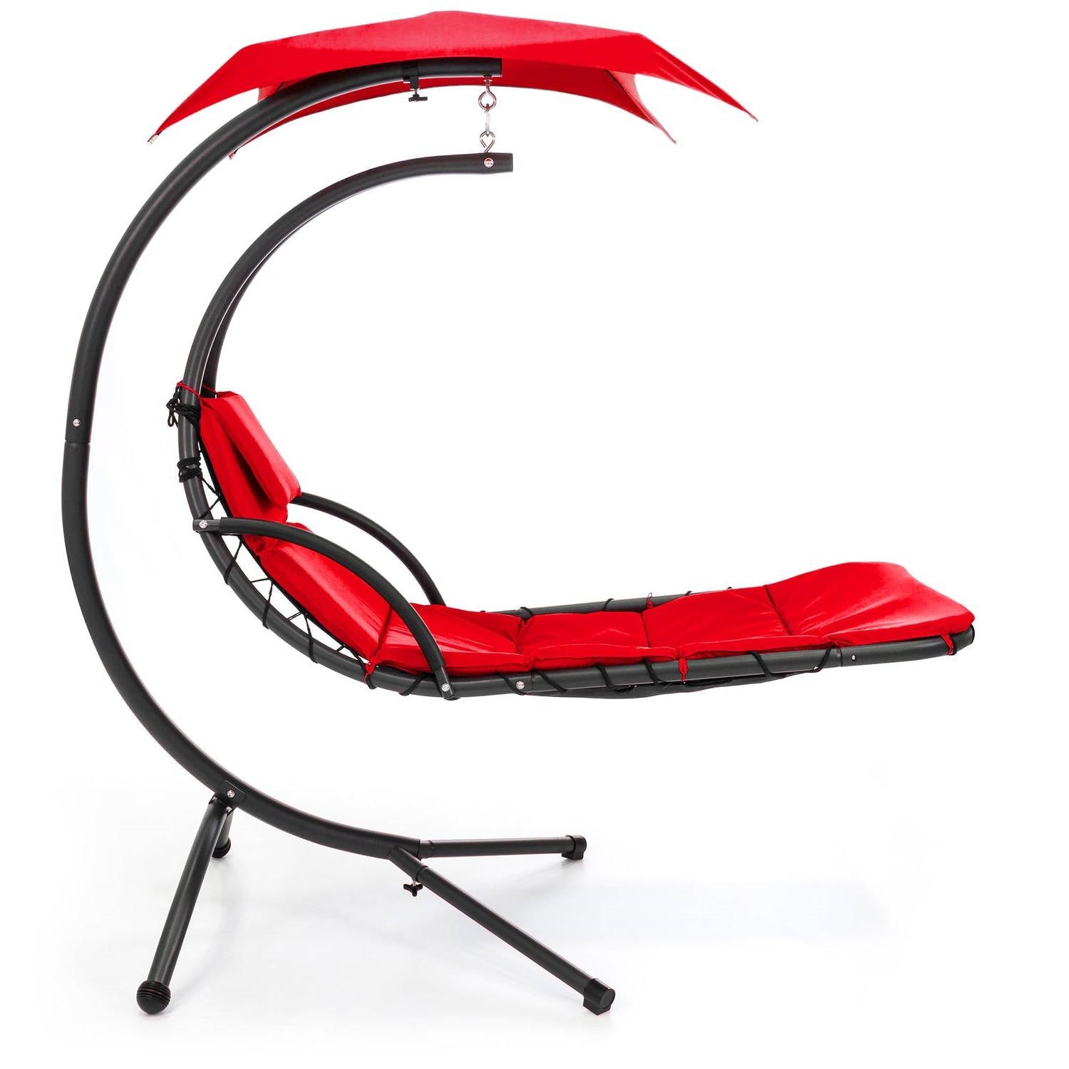 Red Single Person Sturdy Modern Chaise Lounger Hammock Chair Porch Swing-0