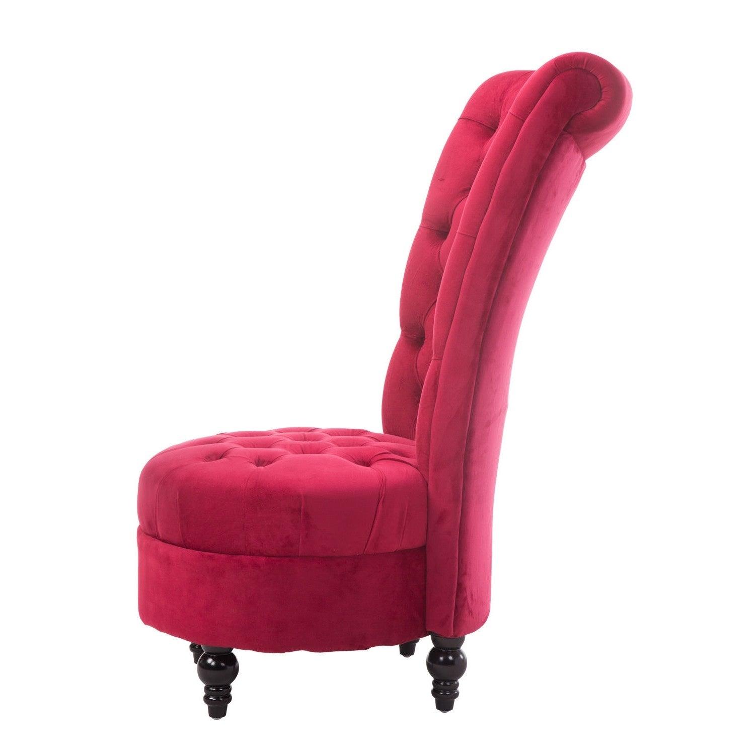 Red Tufted High Back Plush Velvet Upholstered Accent Low Profile Chair - PRHOMZ