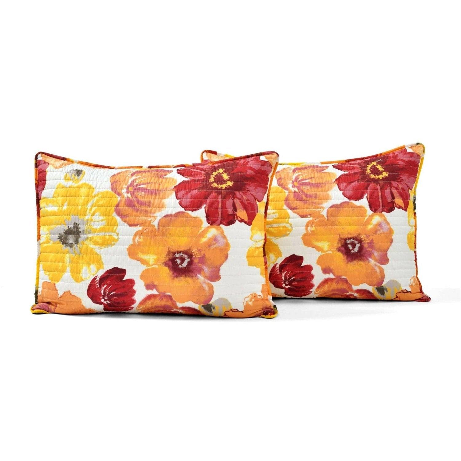 King size Orange Red Flowers Lightweight Polyester Microfiber Quilt Set - PRHOMZ