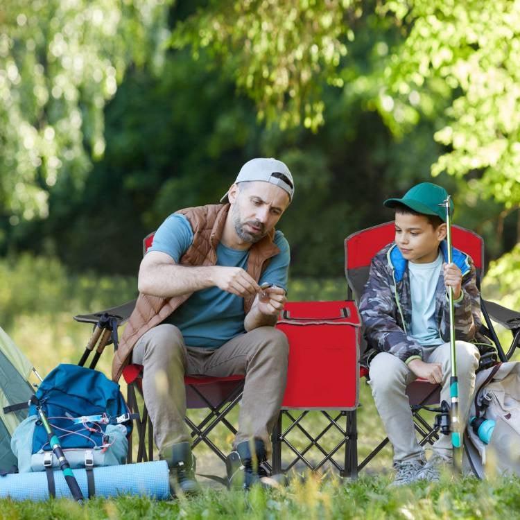 Red 2-Piece Folding Camping Canopy Chairs Set with Cup Holder and Storage Pocket - PRHOMZ