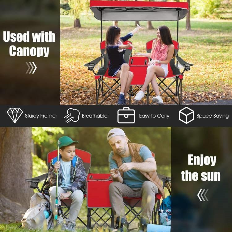 Red 2-Piece Folding Camping Canopy Chairs Set with Cup Holder and Storage Pocket - PRHOMZ