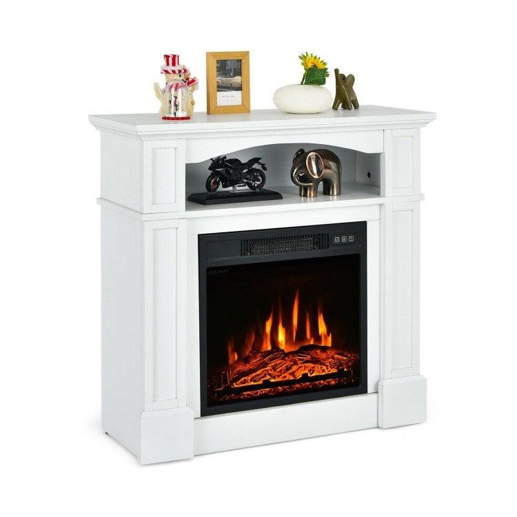 32 inch 1,400 Watt Electric TV Stand Fireplace with Shelf White - PRHOMZ