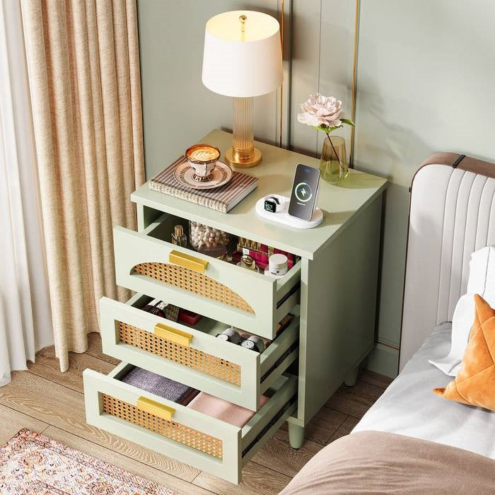 Retro Mid-Century Modern 3 Drawer Bedside Table Nightstand in Mint Green-3