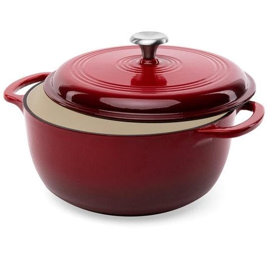 6 Quart Large Red Enamel Cast-Iron Dutch Oven Kitchen Cookware - PRHOMZ