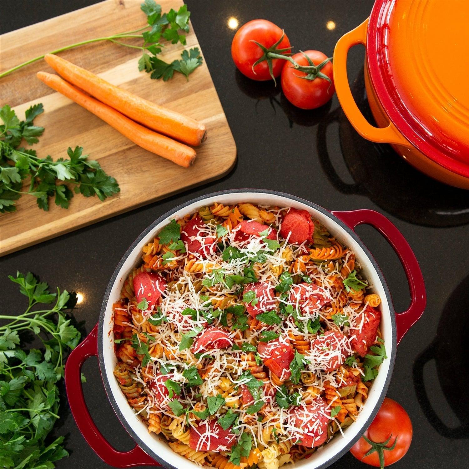 6 Quart Large Red Enamel Cast-Iron Dutch Oven Kitchen Cookware - PRHOMZ