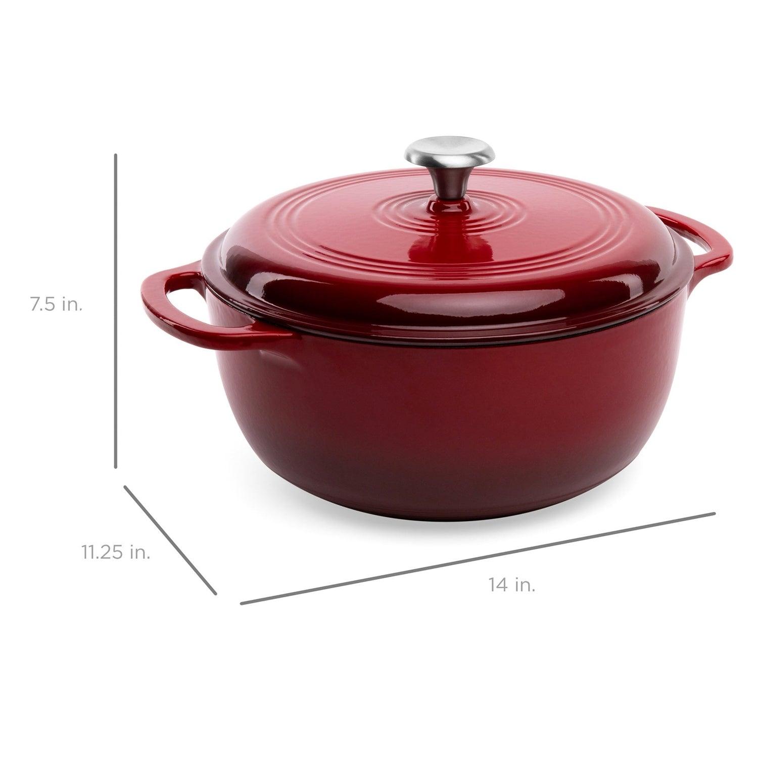 6 Quart Large Red Enamel Cast-Iron Dutch Oven Kitchen Cookware - PRHOMZ
