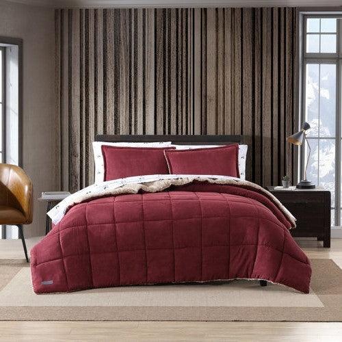 Twin Plush Sherpa Reversible Micro Suede Comforter Set in Marron - PRHOMZ