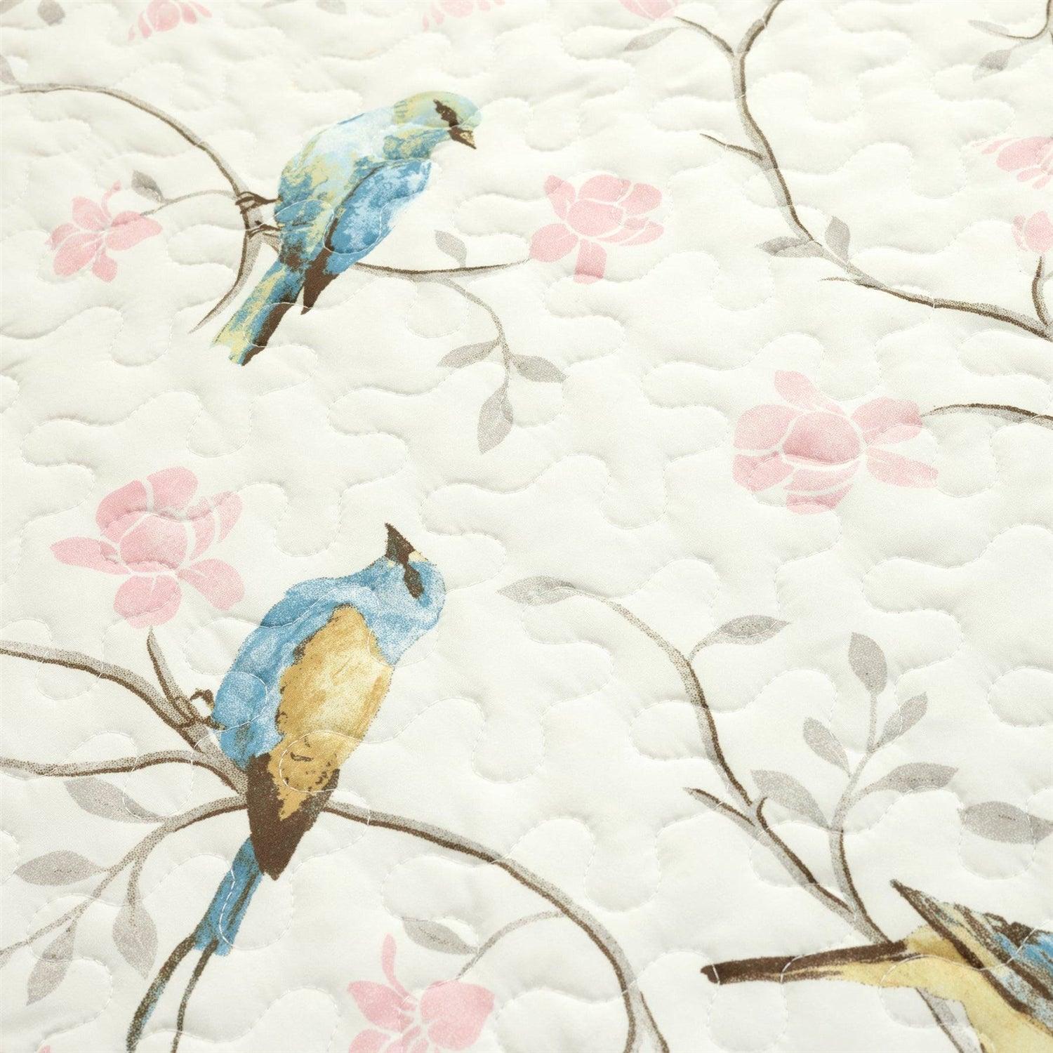 Full/Queen Reversible Lightweight Polyester Floral Birds 3 Piece Quilt Set - PRHOMZ
