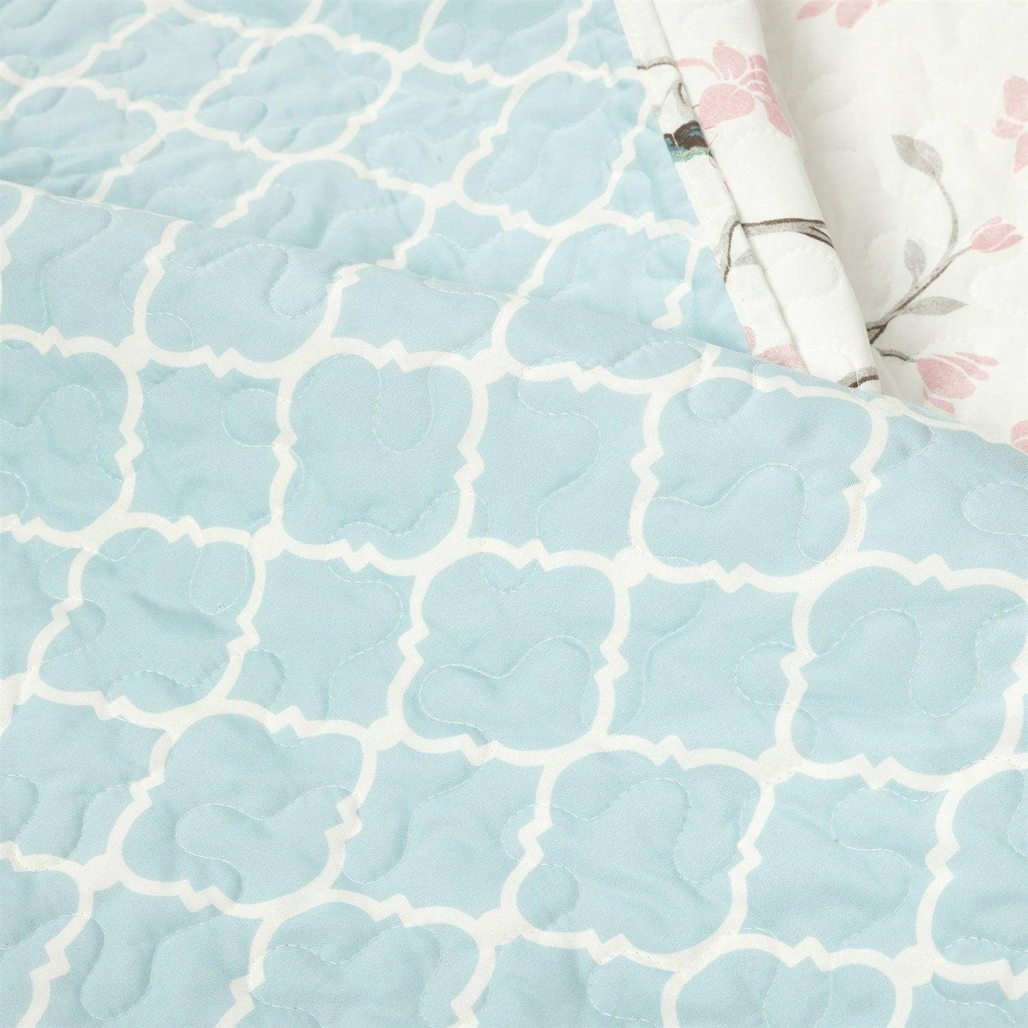 Full/Queen Reversible Lightweight Polyester Floral Birds 3 Piece Quilt Set - PRHOMZ