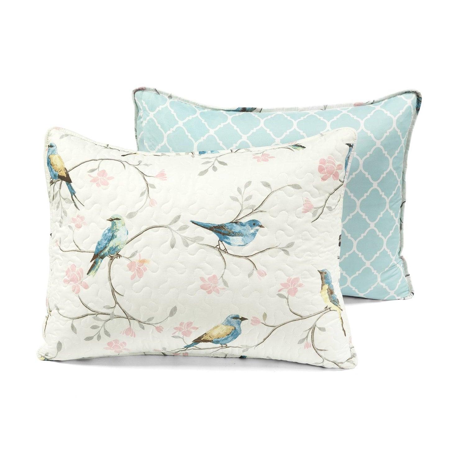 Full/Queen Reversible Lightweight Polyester Floral Birds 3 Piece Quilt Set - PRHOMZ