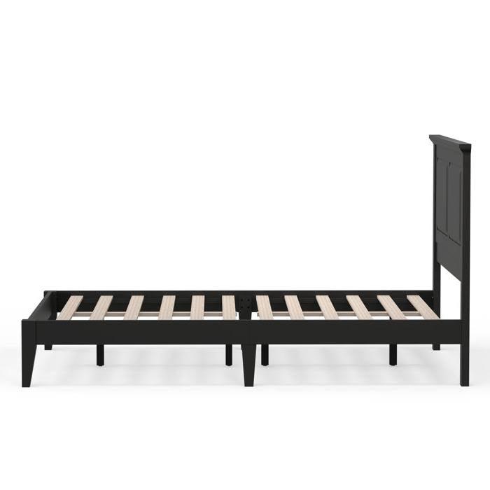 Full Traditional Solid Oak Wooden Platform Bed Frame with Headboard in Black - PRHOMZ