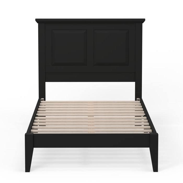 Twin Traditional Solid Oak Wooden Platform Bed Frame with Headboard in Black - PRHOMZ