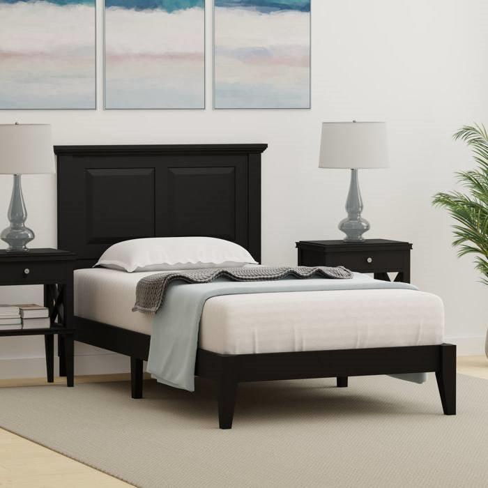 Twin Traditional Solid Oak Wooden Platform Bed Frame with Headboard in Black - PRHOMZ