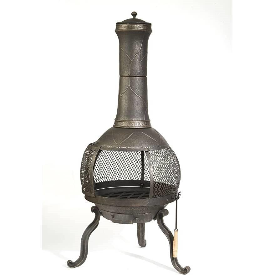 Rustic Outdoor Steel Cast Iron Chimenea Wood Fire Pit - PRHOMZ