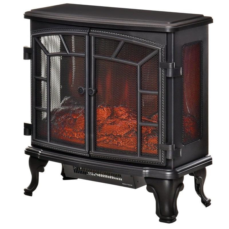 Black Remote Controlled Electric Fireplace Heater Realistic LED Flames and Logs - PRHOMZ