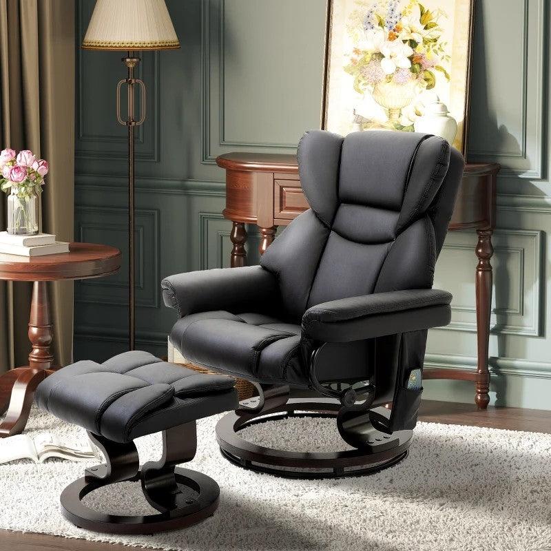 Adjustable Black Faux Leather Remote Massage Recliner Chair w/ Ottoman - PRHOMZ