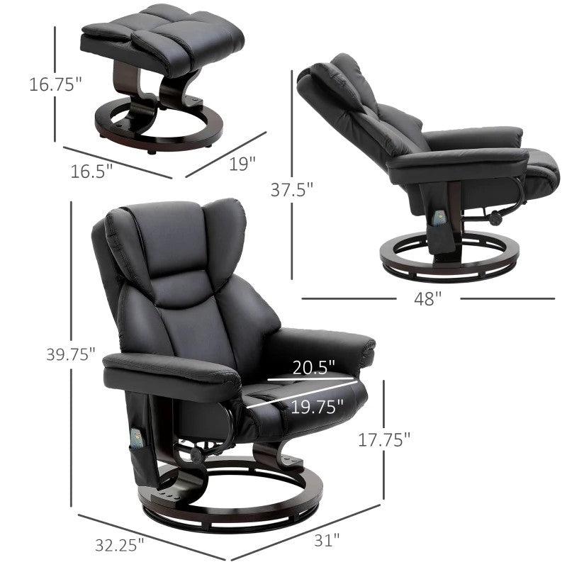 Adjustable Black Faux Leather Remote Massage Recliner Chair w/ Ottoman - PRHOMZ