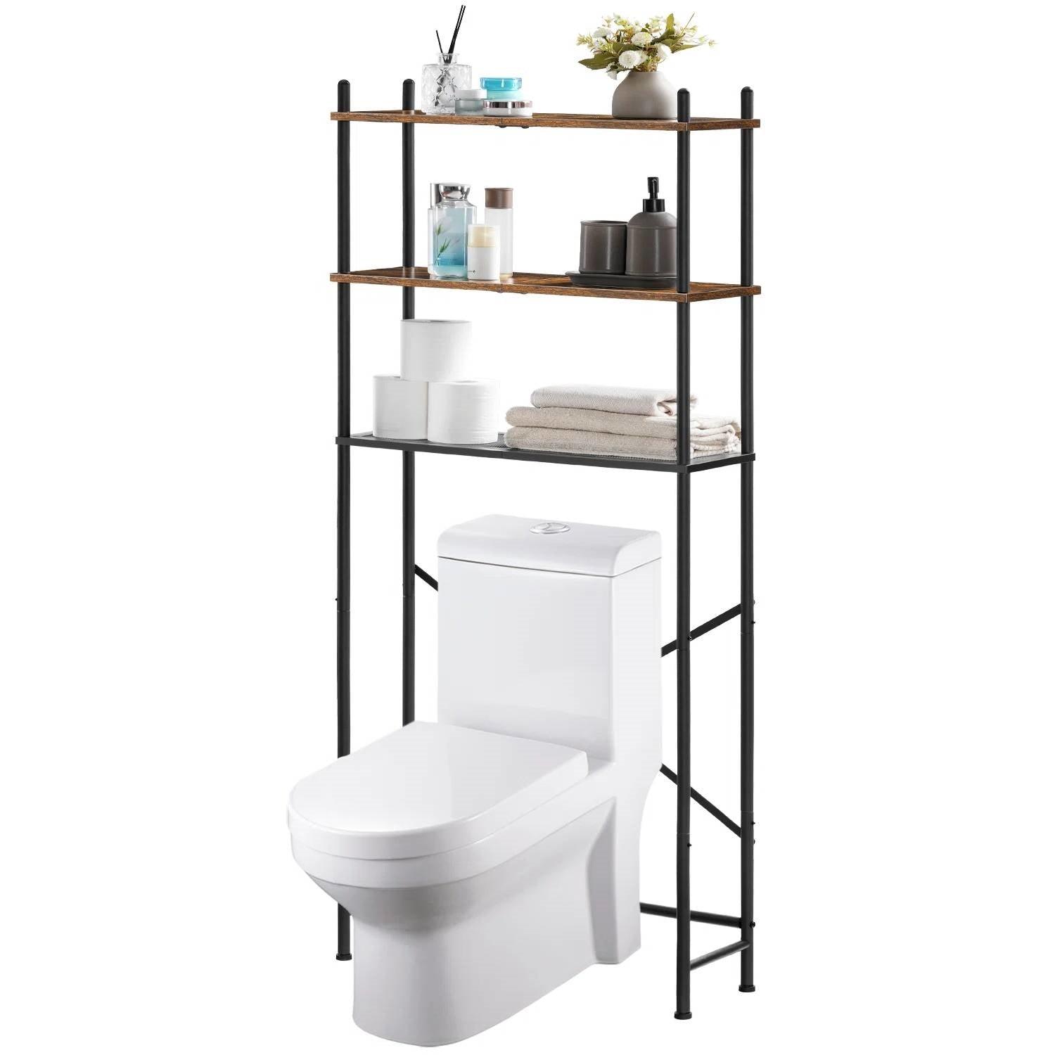 Industrial Metal Wood Style Over the Toilet Freestanding Storage Shelving Unit - PRHOMZ