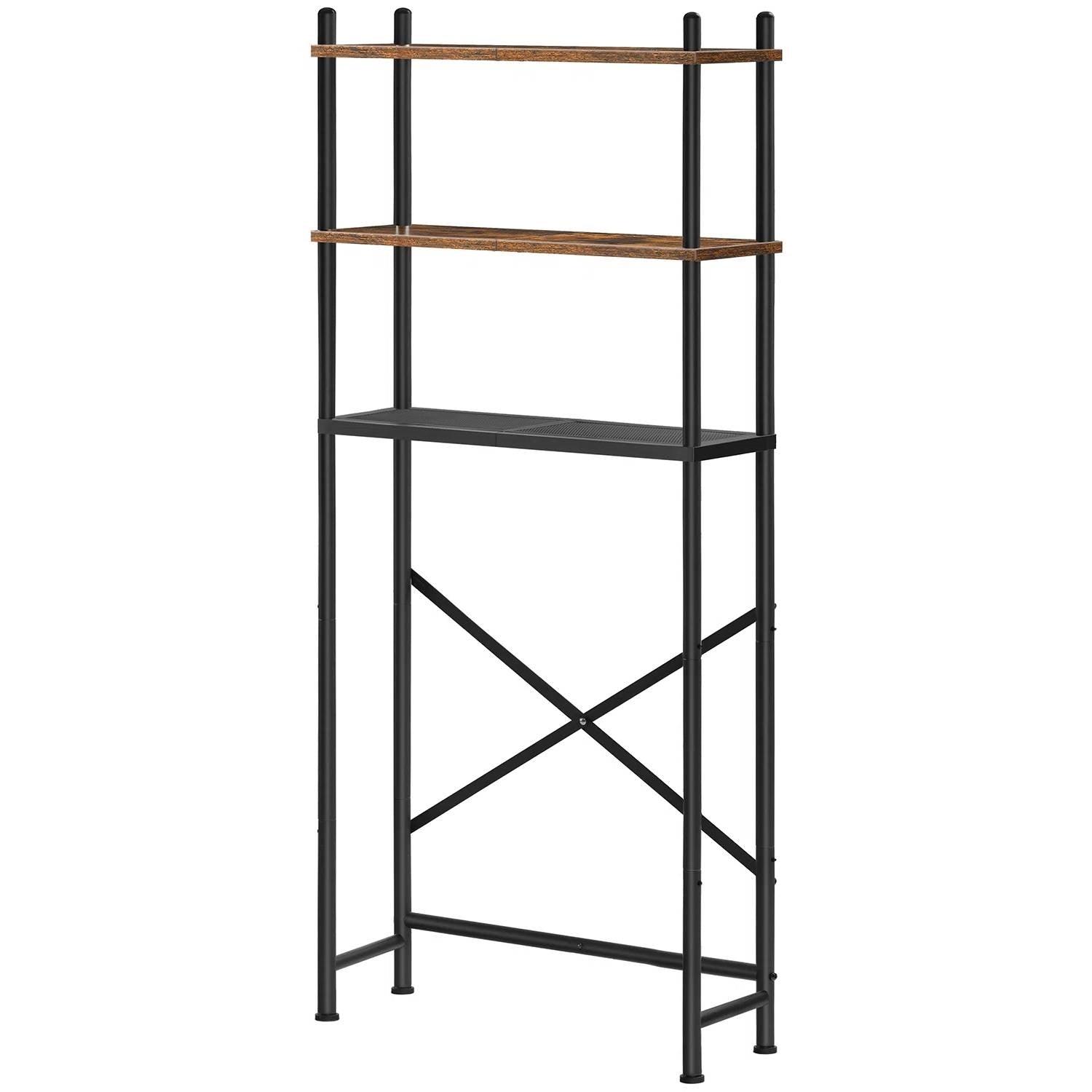 Industrial Metal Wood Style Over the Toilet Freestanding Storage Shelving Unit - PRHOMZ