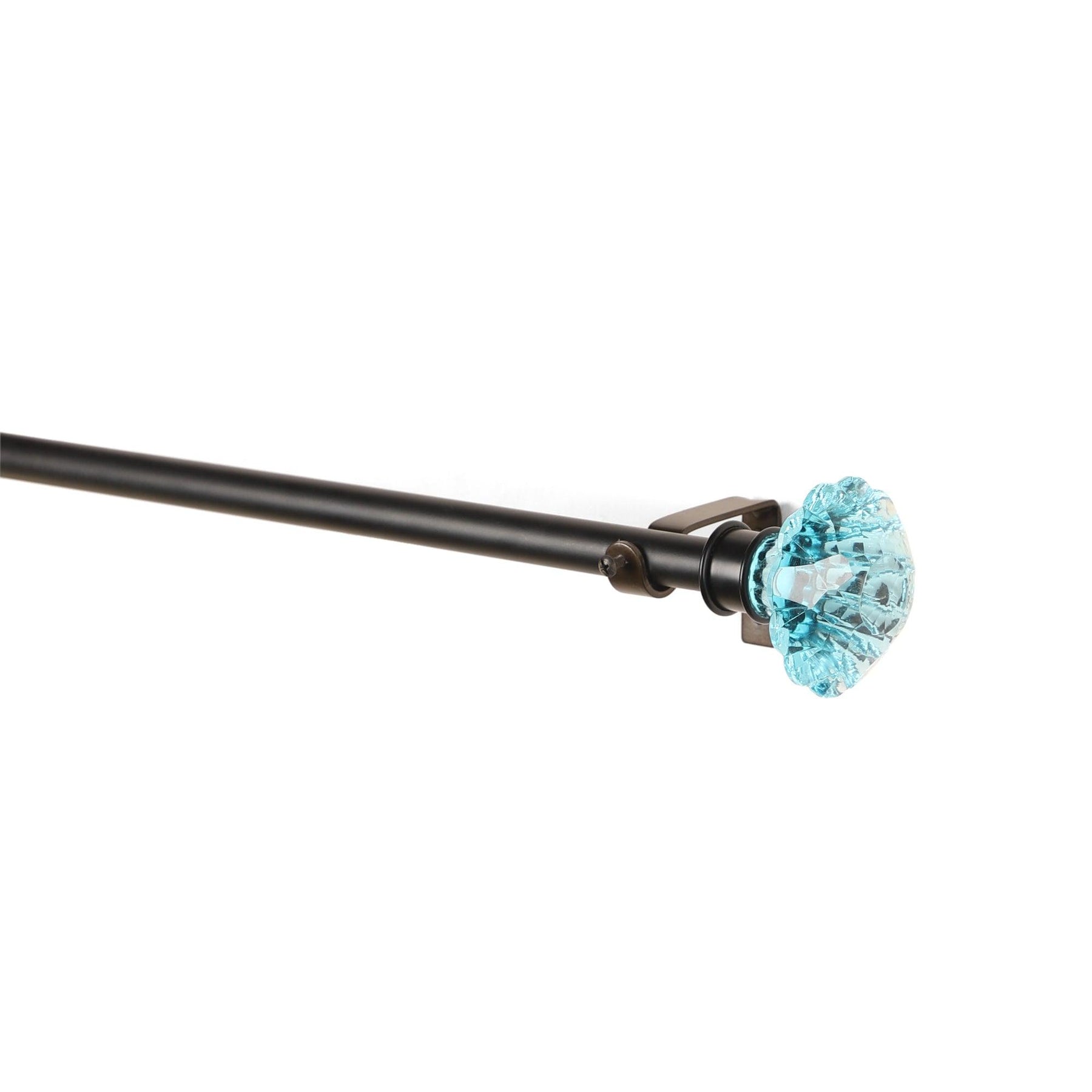 Black Extendable Telescopic Curtain Pole | Rod With Turquoise Glass Finials | 61-366cm-1