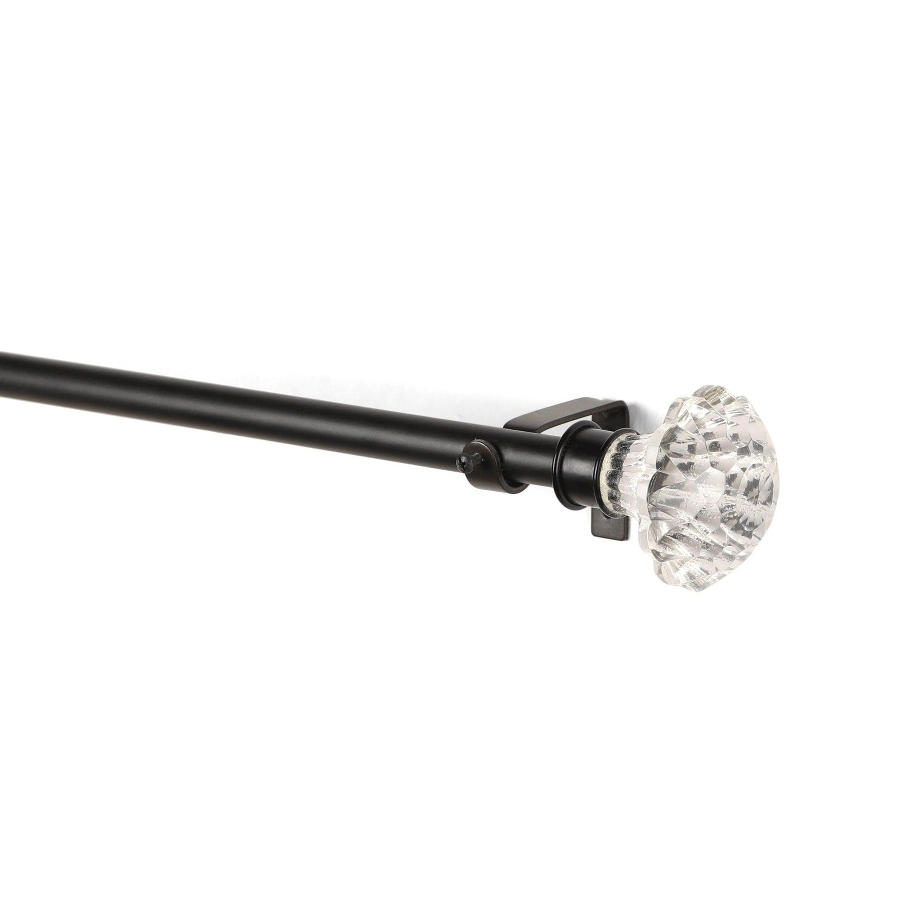 Black Extendable Telescopic Curtain Pole | Rod With Crystal Glass Finials | 61-366cm-1