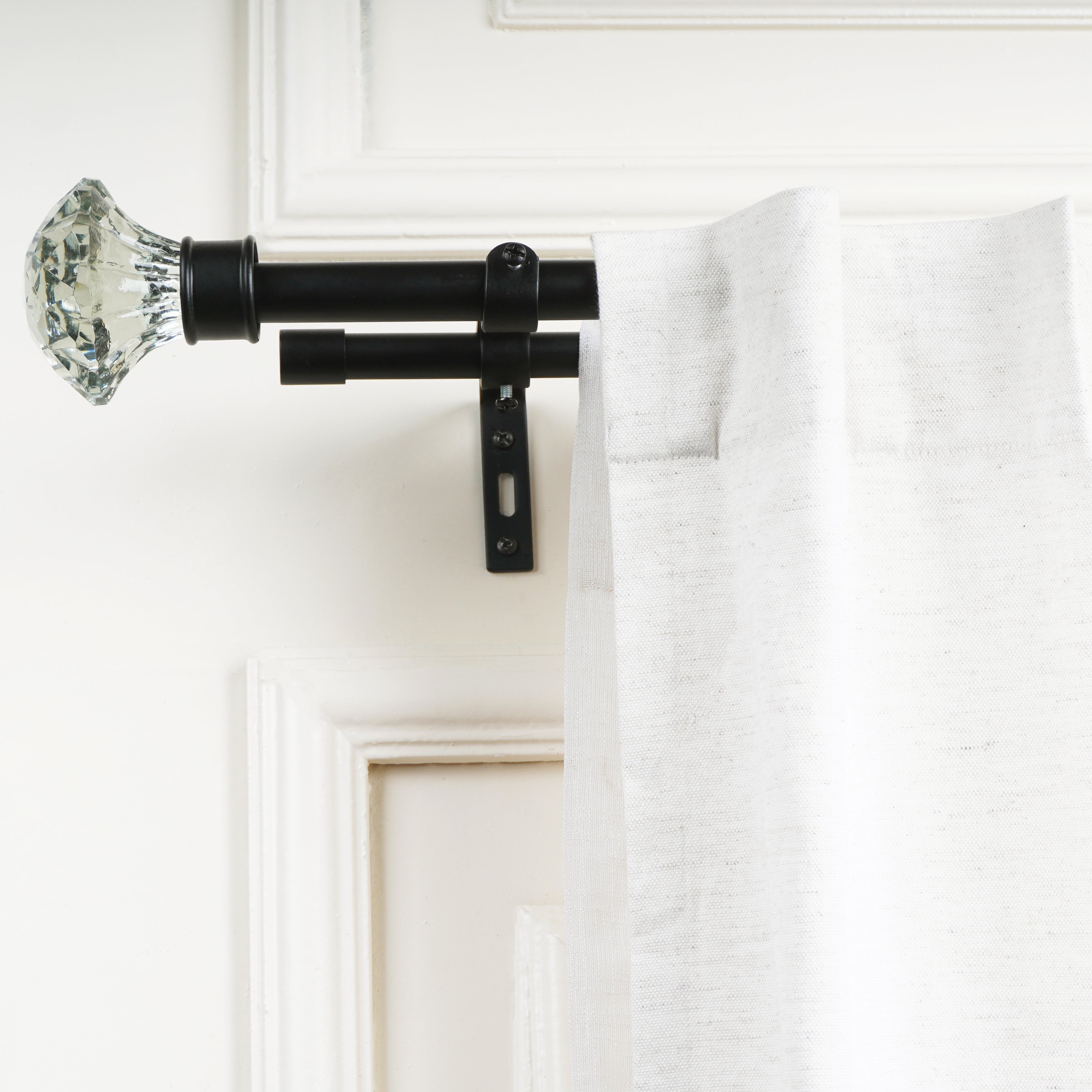 Double Curtain Pole | Black | Extendable & Adjustable | 28-144 Inch | Crystal Glass Finials-0