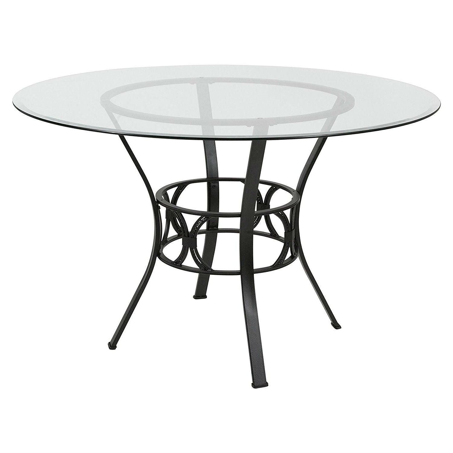 Round 48-inch Clear Glass Dining Table with Black Metal Frame - PRHOMZ