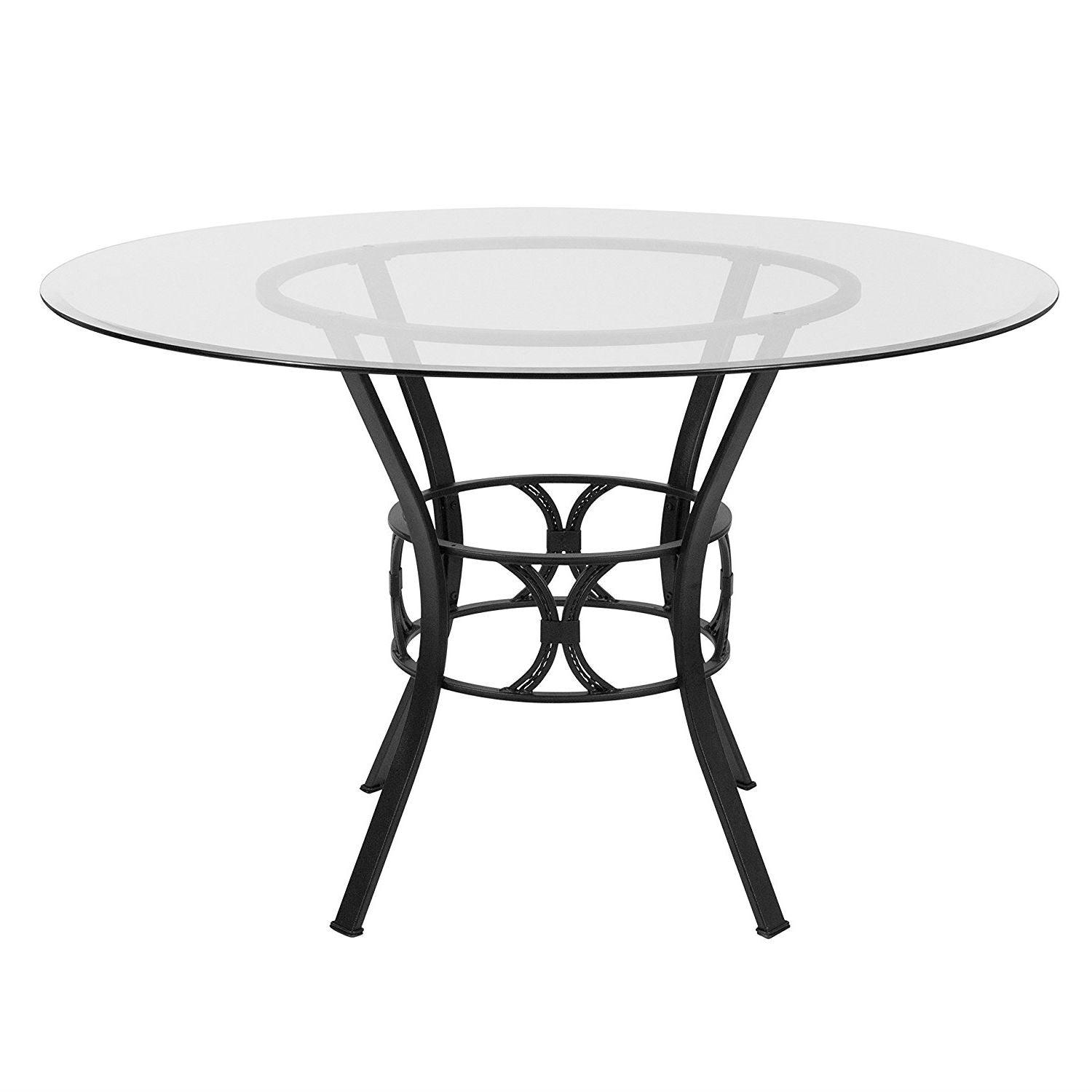 Round 48-inch Clear Glass Dining Table with Black Metal Frame - PRHOMZ