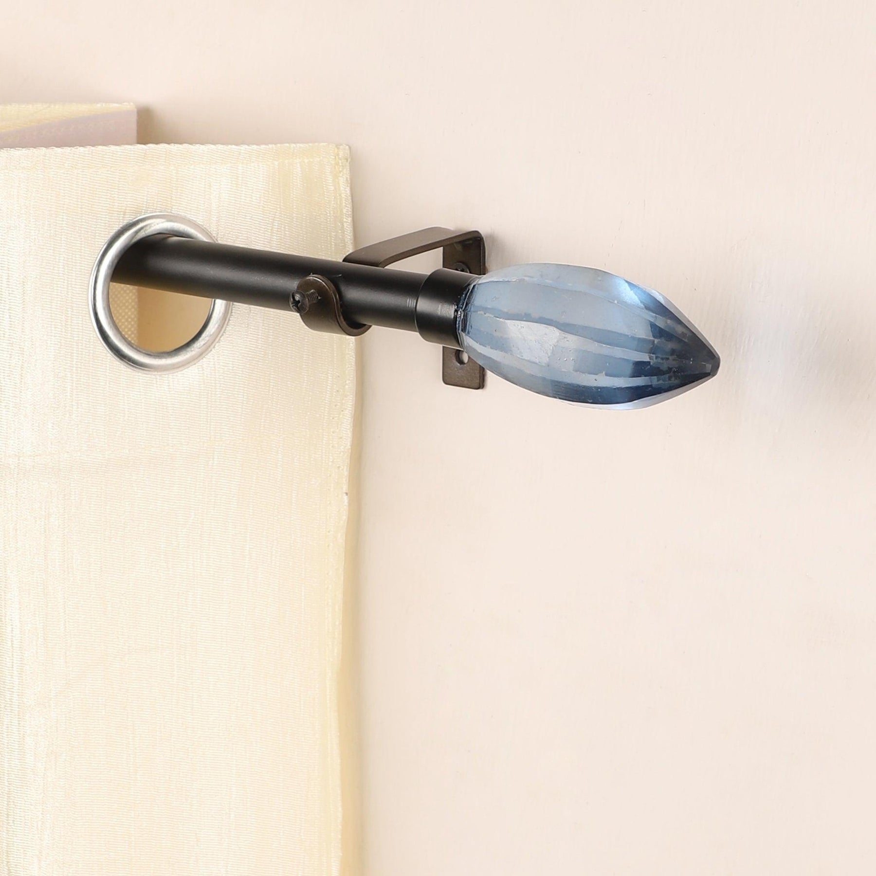 Black Extendable Telescopic Curtain Pole | Rod With Blue Glass Finials | 61-366cm-0