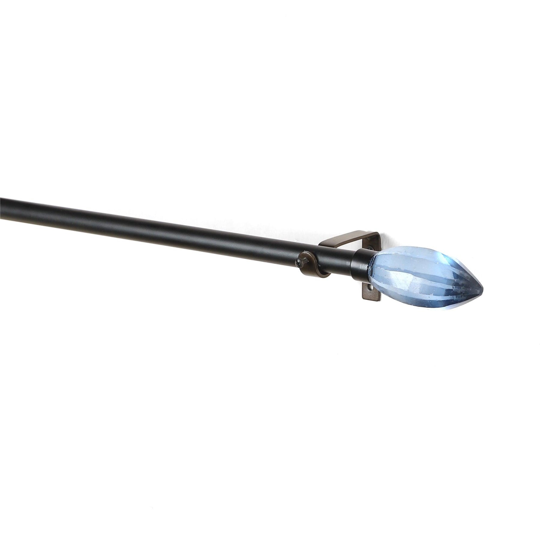 Black Extendable Telescopic Curtain Pole | Rod With Blue Glass Finials | 61-366cm-1