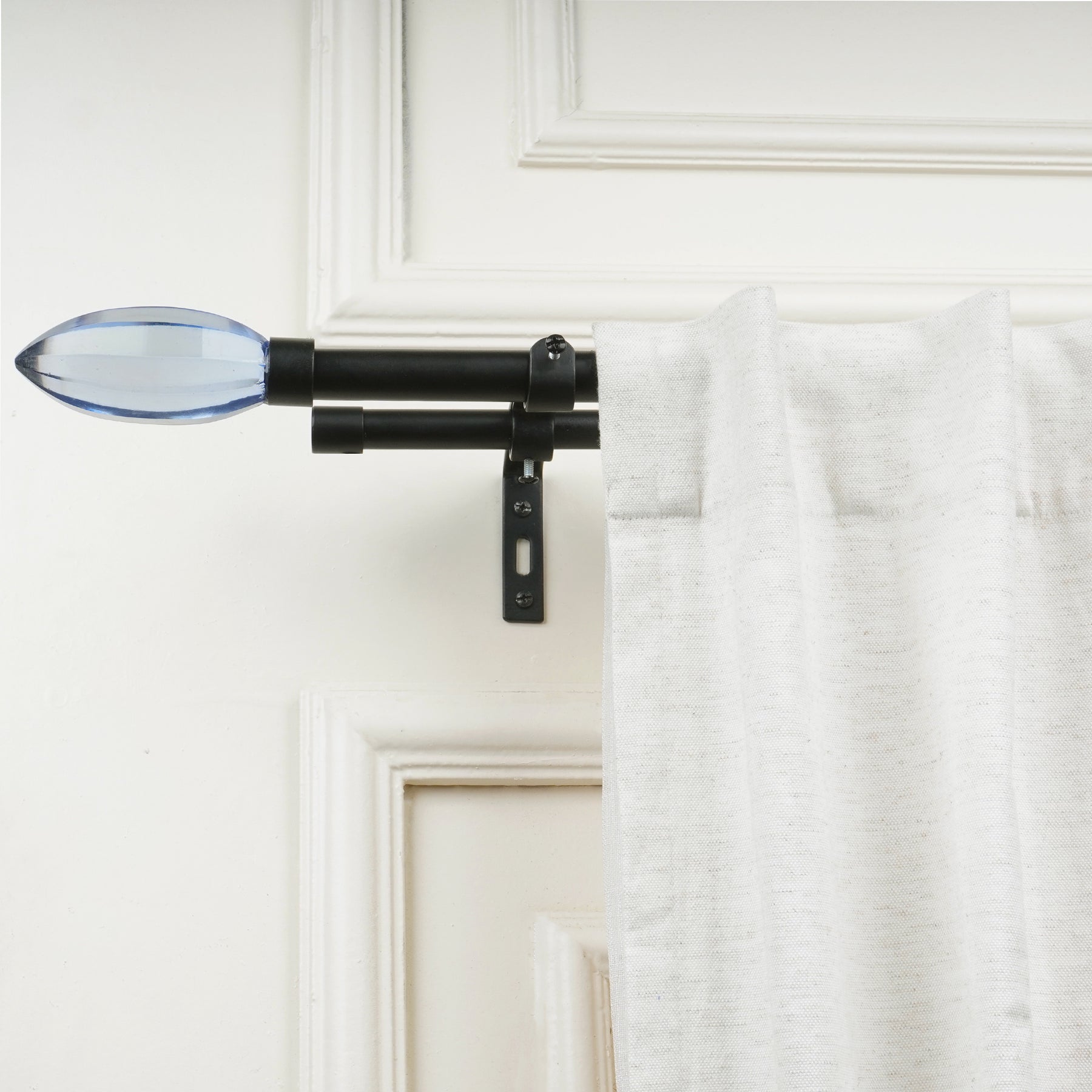 Black Double Curtain Pole Set with Crystal Finials - Extendable, Telescopic, Rustproof - 71-122cm, 122-224cm, 213-366cm-0