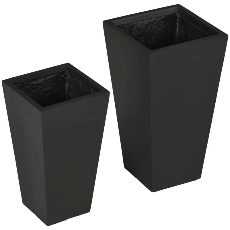 Set of 2 Modern Lightweight Black Outdoor Patio Flower Pot Tall Planter Box - PRHOMZ