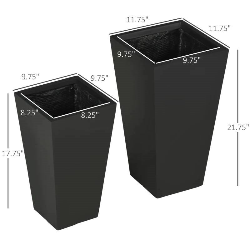 Set of 2 Modern Lightweight Black Outdoor Patio Flower Pot Tall Planter Box - PRHOMZ