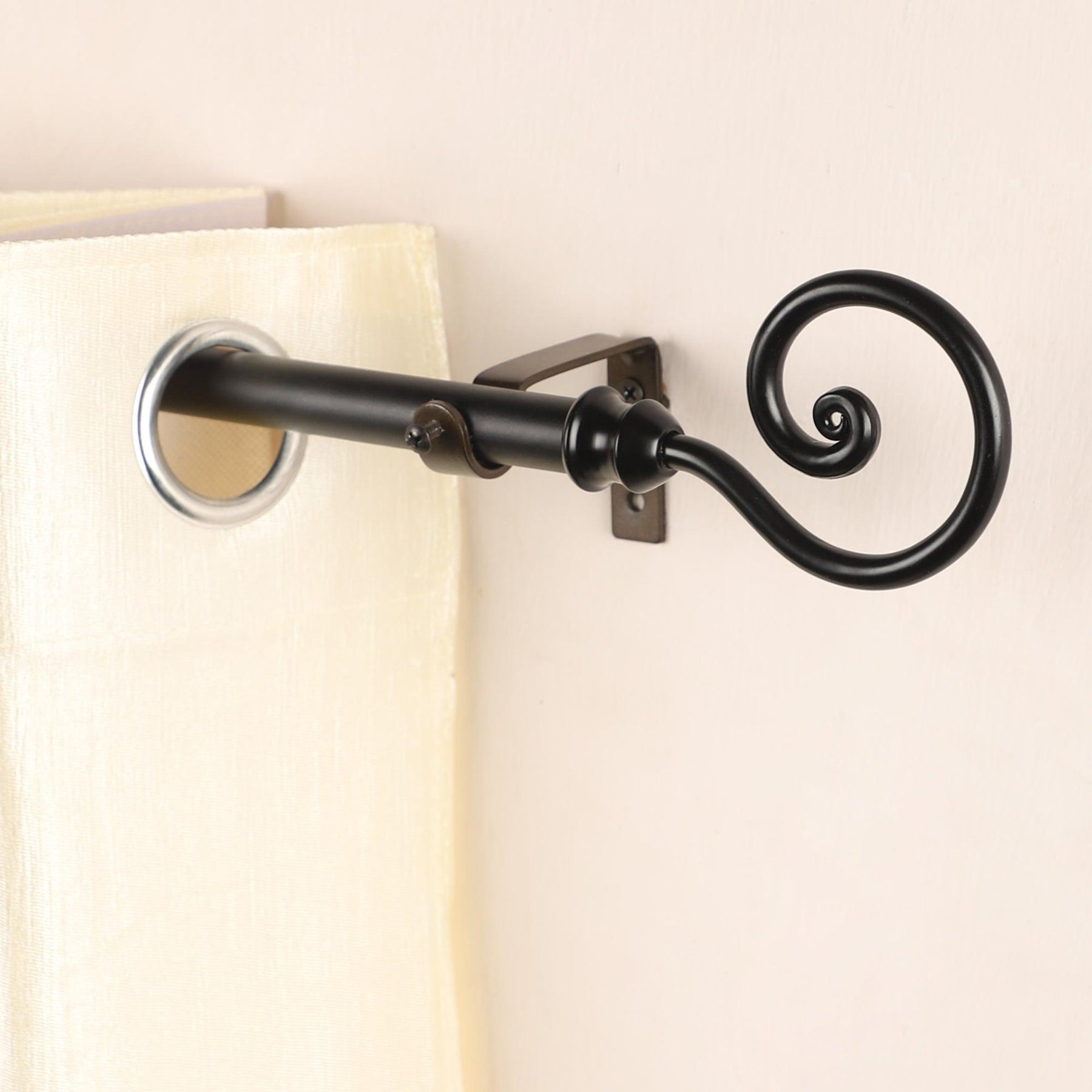 Black Extendable Curtain Pole | Curled Metal Finials | 61-366cm-0