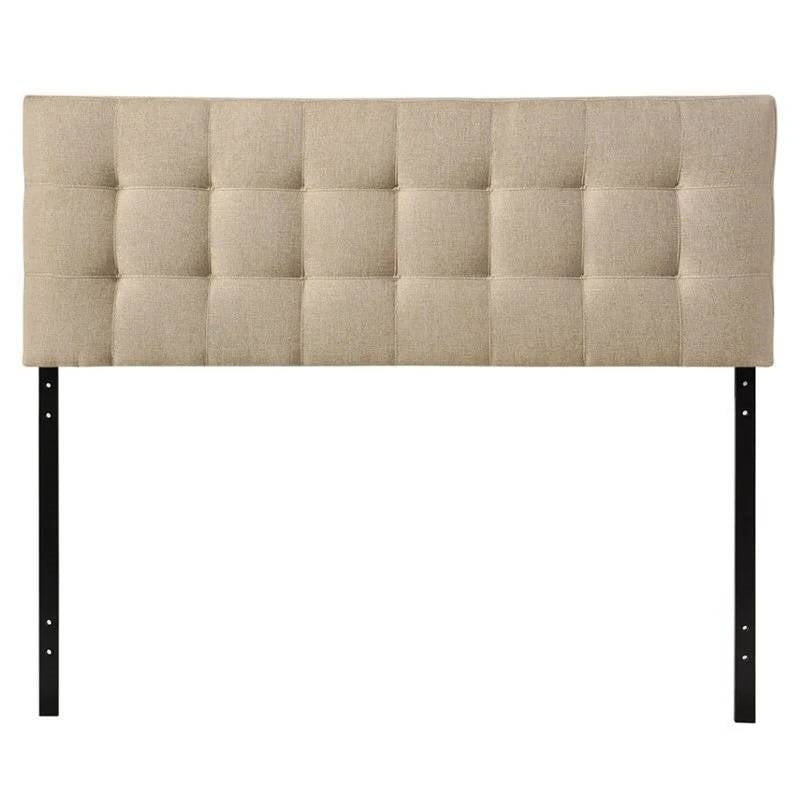 Full size Modern Beige Tan Taupe Fabric Tufted Upholstered Headboard-0