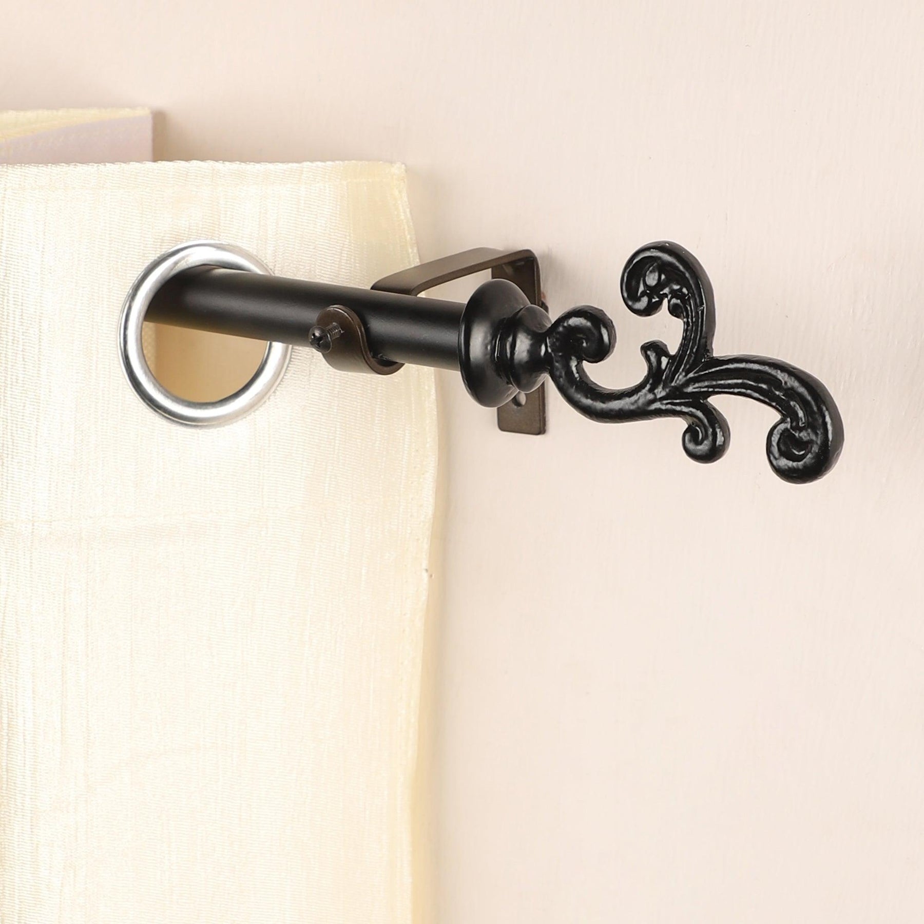 Black Extendable Curtain Pole | Ornate Metal Finials | 61-366cm | 25mm Thick-0