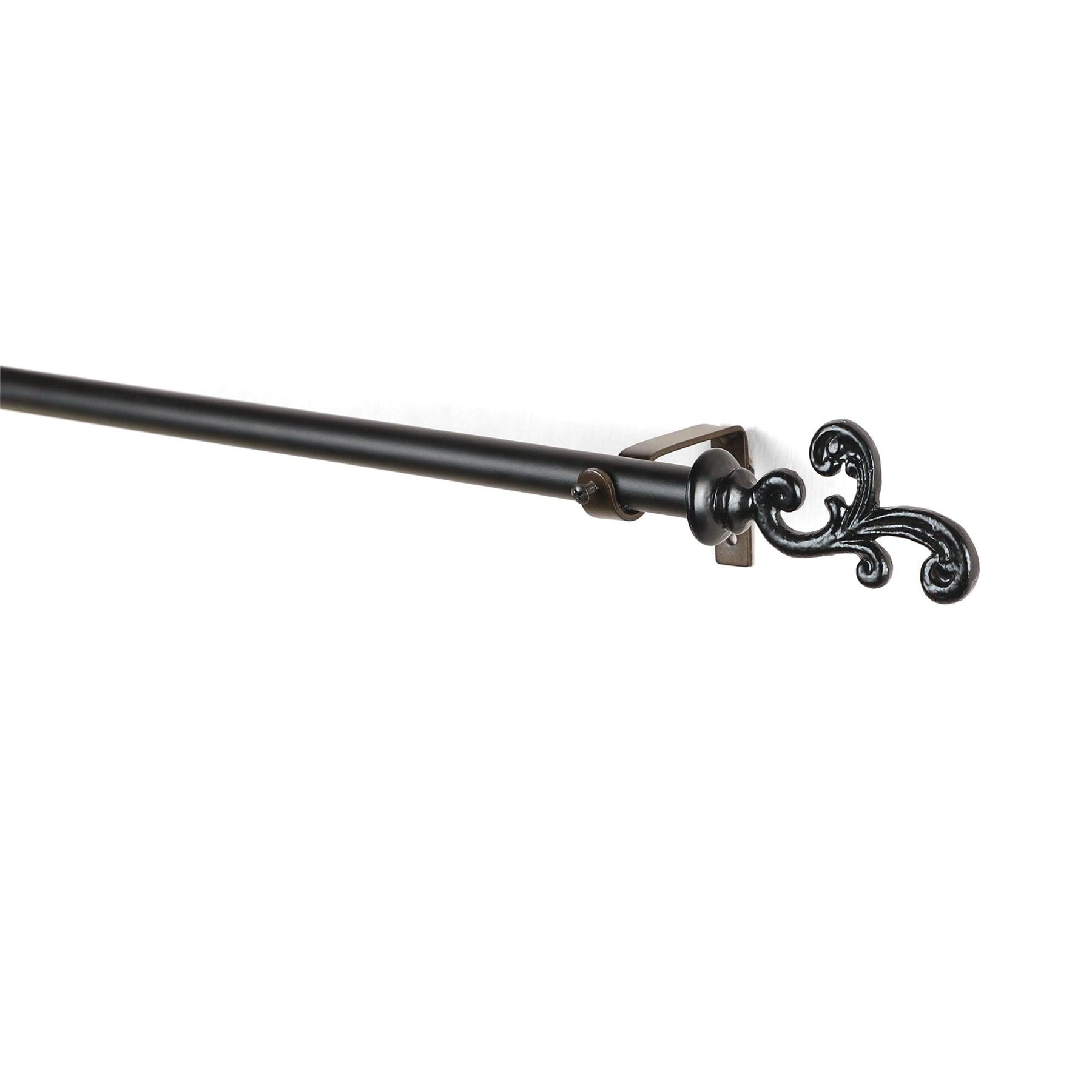 Black Extendable Curtain Pole | Ornate Metal Finials | 61-366cm | 25mm Thick-1
